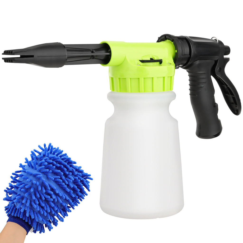 Car Wash Foam Gun, Microfiber Wash Mitt, Car Foam Sprayer, Car Wash Kit, Foam Cannon Garden Hose, Spray Foam Gun Cleaner, Car Accessories for Men, Snow Foam Blaster(Green)