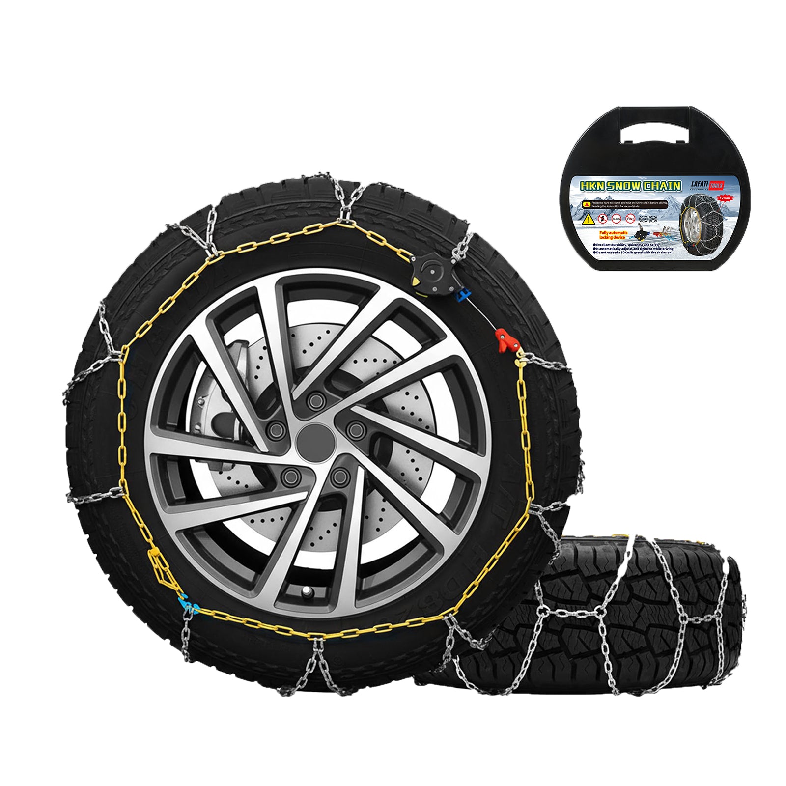 Lafati Snow Chains Auto Tightening（HKN 130）, Reusable tire Chains Quick and Easy Installation,Traction Chains for Cars, SUVs, Trucks – Set of 2
