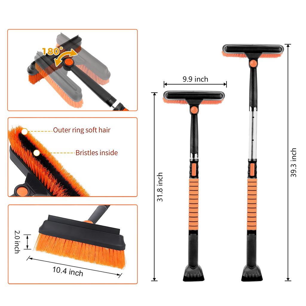 42'' Ice Scraper and Extendable Snow Brush Emergency Snow Shovel Snow Broom with Foam Grip 180° Pivoting Brush Head Snow Scraper for Cars, Trucks, SUVs, Vehicle