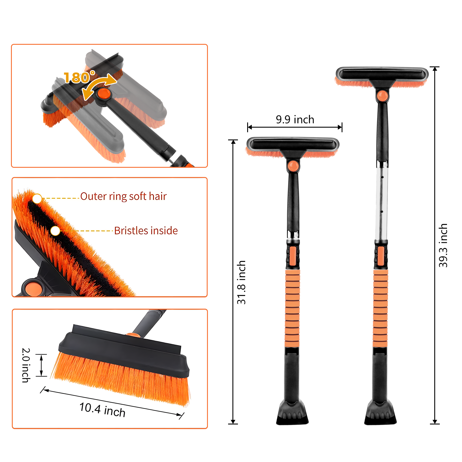 42'' Ice Scraper and Extendable Snow Brush Emergency Snow Shovel Snow Broom with Foam Grip 180° Pivoting Brush Head Snow Scraper for Cars, Trucks, SUVs, Vehicle