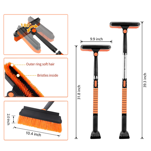 42'' Ice Scraper and Extendable Snow Brush Emergency Snow Shovel Snow Broom with Foam Grip 180° Pivoting Brush Head Snow Scraper for Cars, Trucks, SUVs, Vehicle