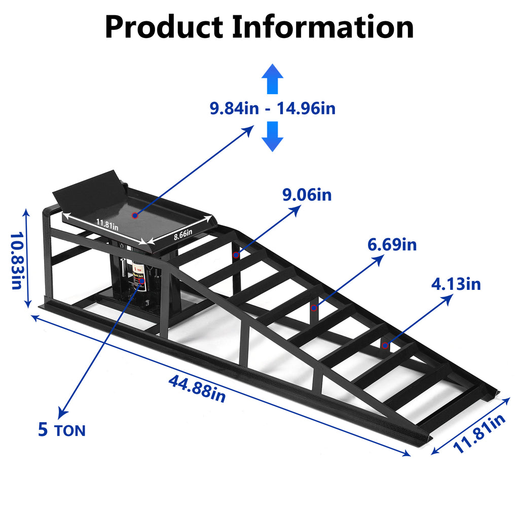 Lafati 2PCS 5T 10000lbs Hydraulic Car Ramps - Heavy Duty Steel Construction for Home Garage & Professional Use