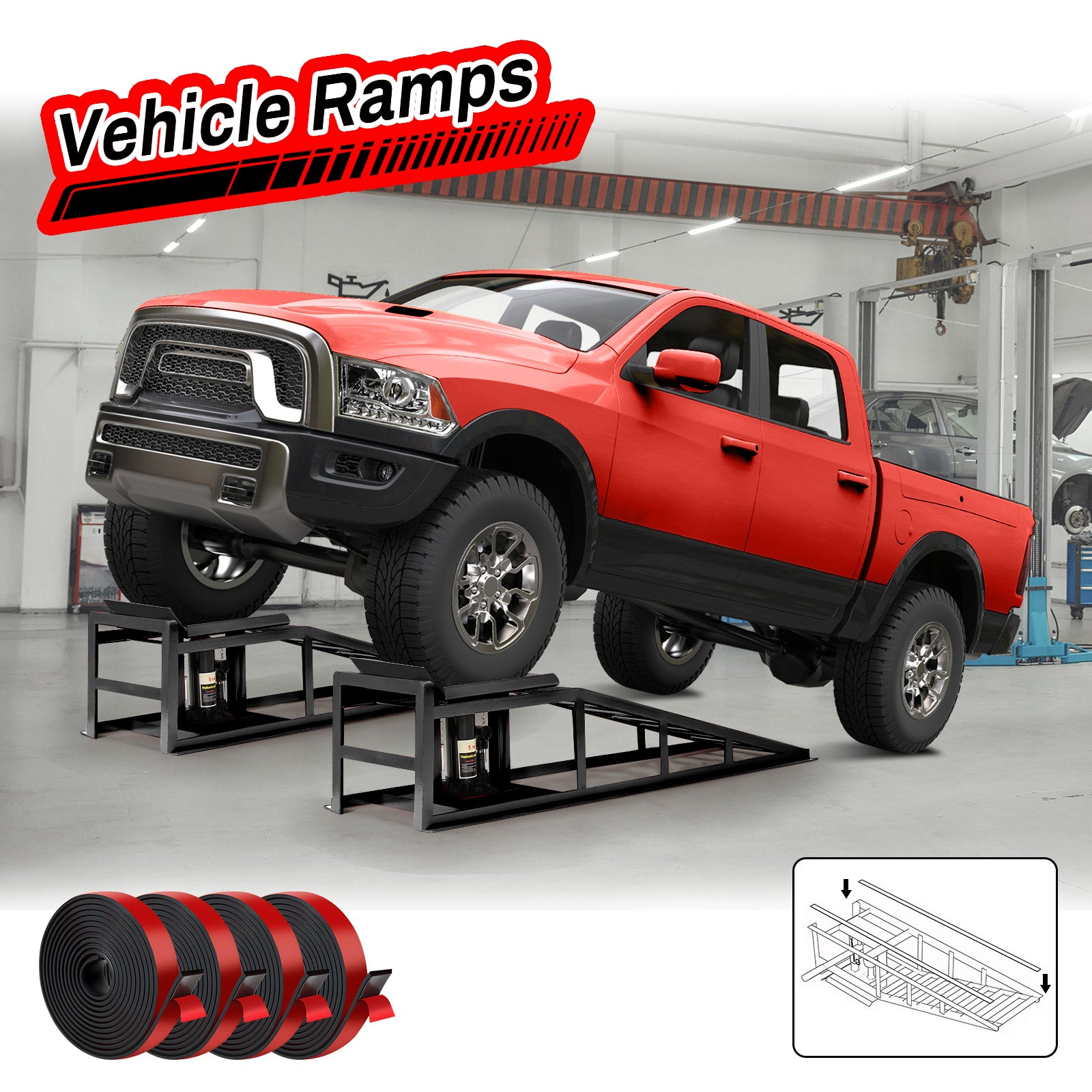 Lafati 2PCS 5T 10000lbs Hydraulic Car Ramps - Heavy Duty Steel Construction for Home Garage & Professional Use