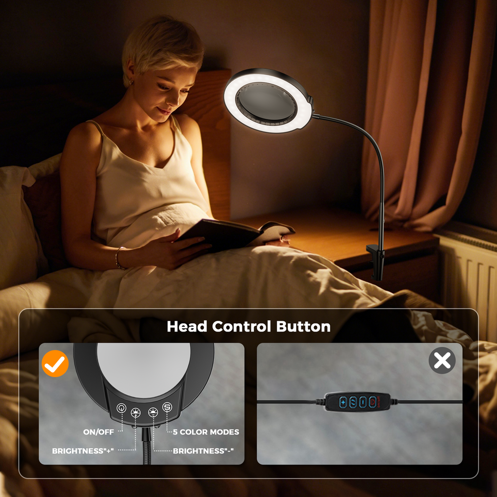 10X Magnifying Glass Lamp with Light and Stand, 5Color Modes & 5 Brightness Levels, Adjustable Swivel Arm for Close Work, Reading, Crafts, Repairing