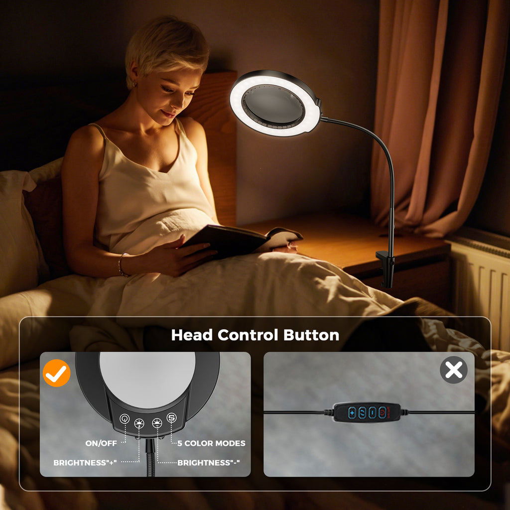 10X Magnifying Glass Lamp with Light and Stand, 5Color Modes & 5 Brightness Levels, Adjustable Swivel Arm for Close Work, Reading, Crafts, Repairing