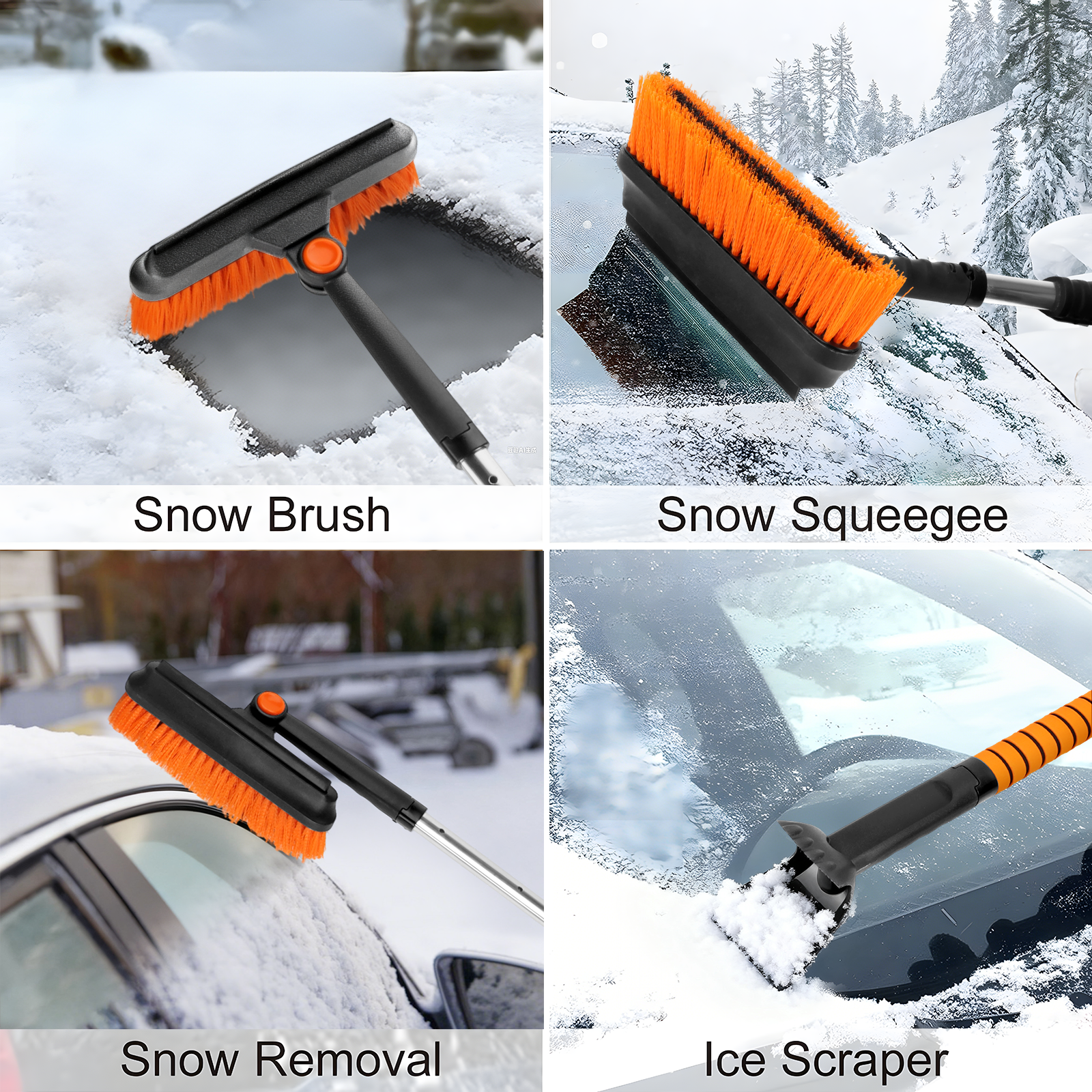 42'' Ice Scraper and Extendable Snow Brush Emergency Snow Shovel Snow Broom with Foam Grip 180° Pivoting Brush Head Snow Scraper for Cars, Trucks, SUVs, Vehicle