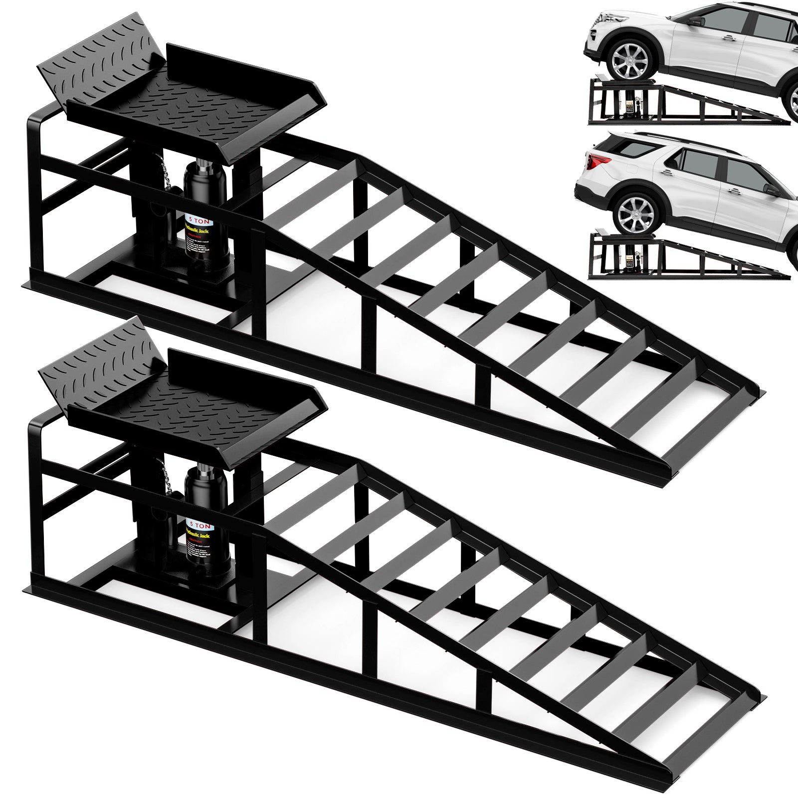Lafati 2PCS 5T 10000lbs Hydraulic Car Ramps - Heavy Duty Steel Construction for Home Garage & Professional Use