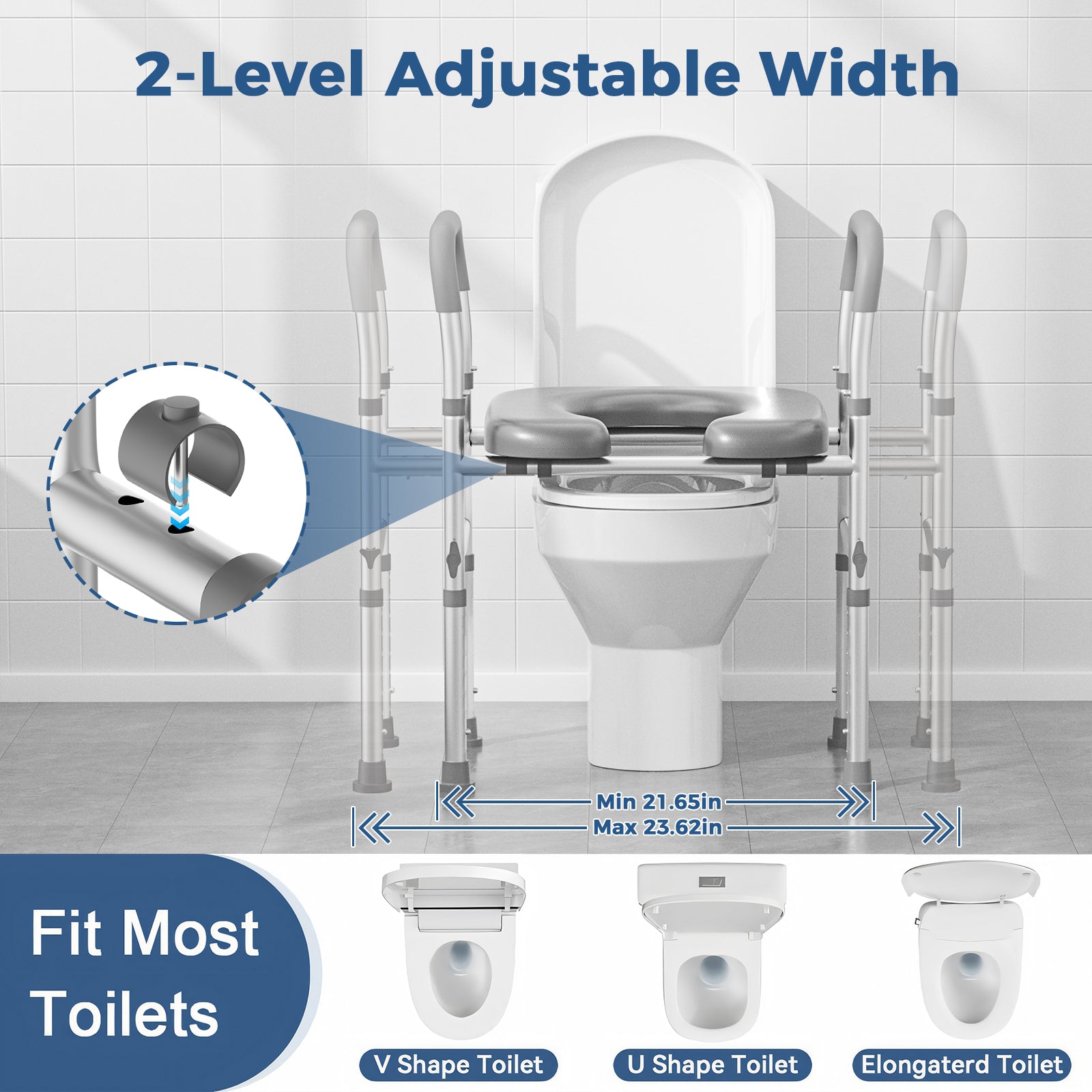 Toilet Seat Risers for Seniors, Width and Height Adjustable Raised Toilet Seat with Handles, Fit Elderly, Pregnant, Handicap Toilet Seat for Any Toilet Riser Heavy Duty up to 330lbs