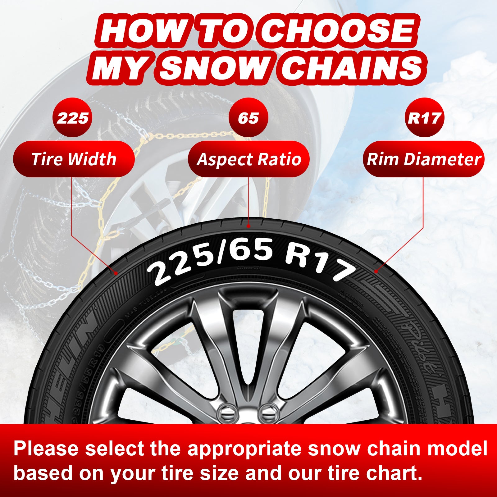 Lafati Snow Chains Auto Tightening（HKN 130）, Reusable tire Chains Quick and Easy Installation,Traction Chains for Cars, SUVs, Trucks – Set of 2