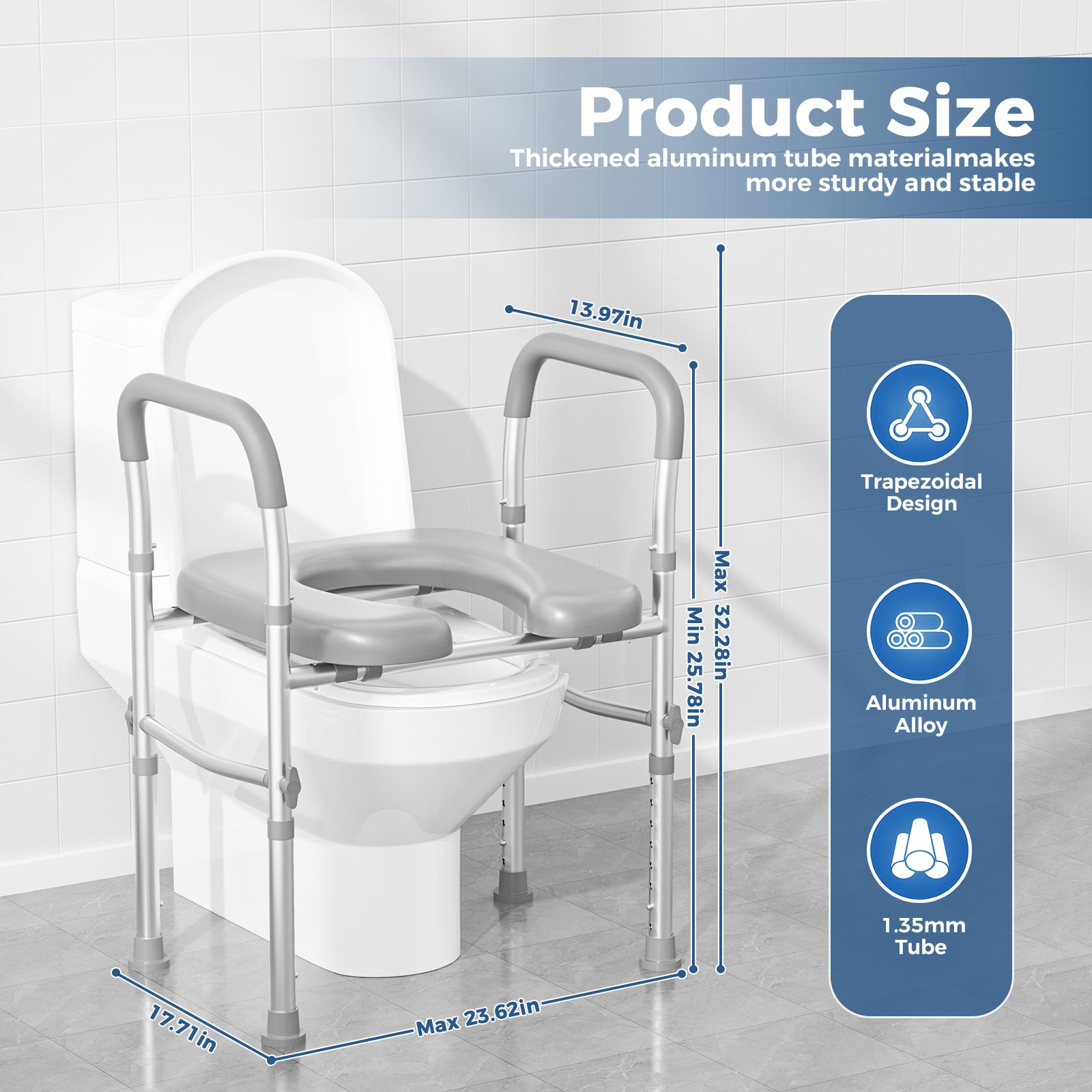 Toilet Seat Risers for Seniors, Width and Height Adjustable Raised Toilet Seat with Handles, Fit Elderly, Pregnant, Handicap Toilet Seat for Any Toilet Riser Heavy Duty up to 330lbs