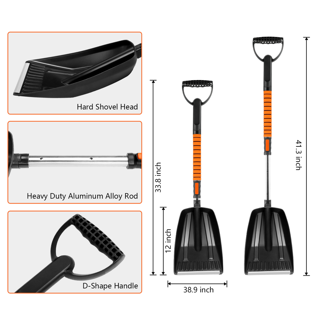 42'' Ice Scraper and Extendable Snow Brush Emergency Snow Shovel Snow Broom with Foam Grip 180° Pivoting Brush Head Snow Scraper for Cars, Trucks, SUVs, Vehicle