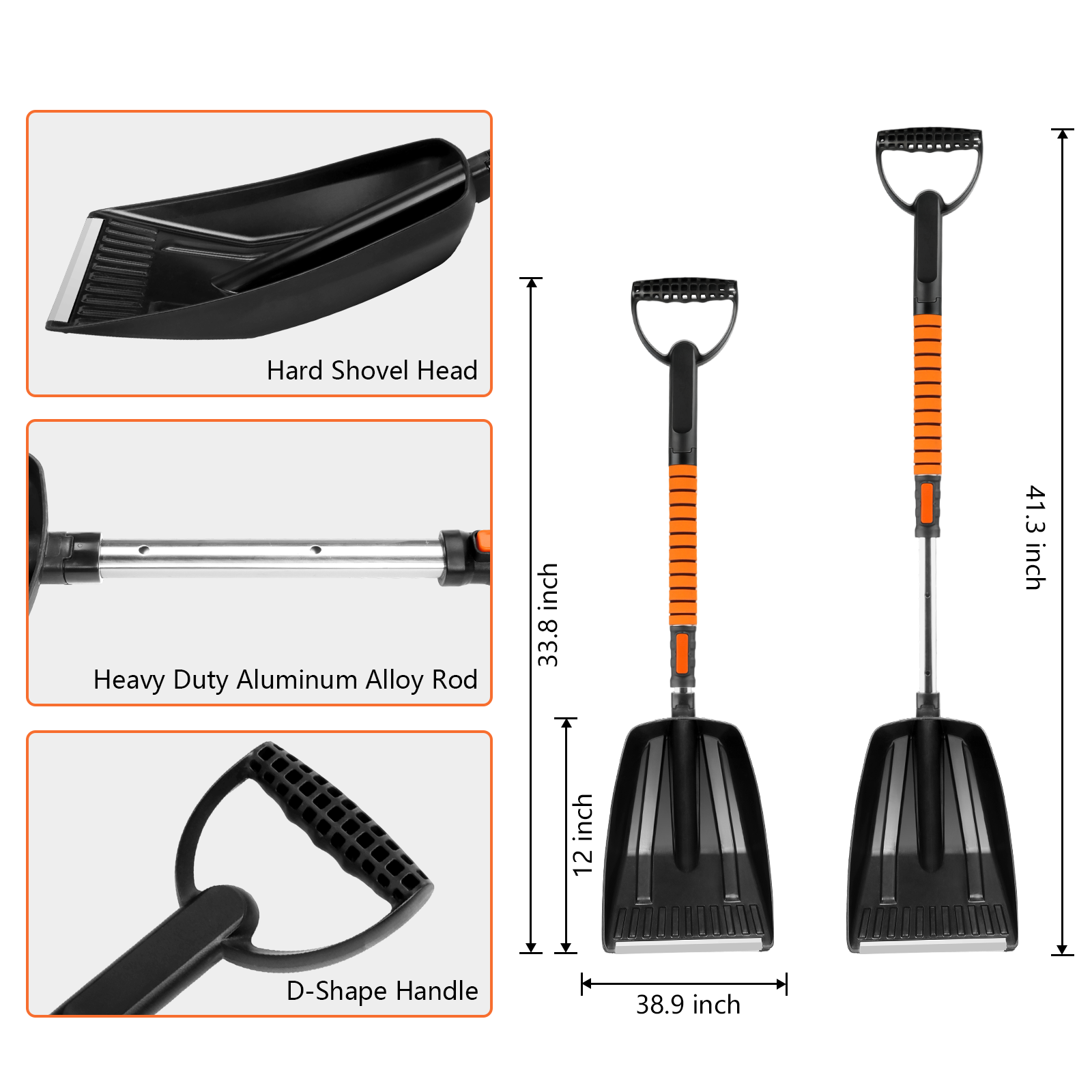 42'' Ice Scraper and Extendable Snow Brush Emergency Snow Shovel Snow Broom with Foam Grip 180° Pivoting Brush Head Snow Scraper for Cars, Trucks, SUVs, Vehicle