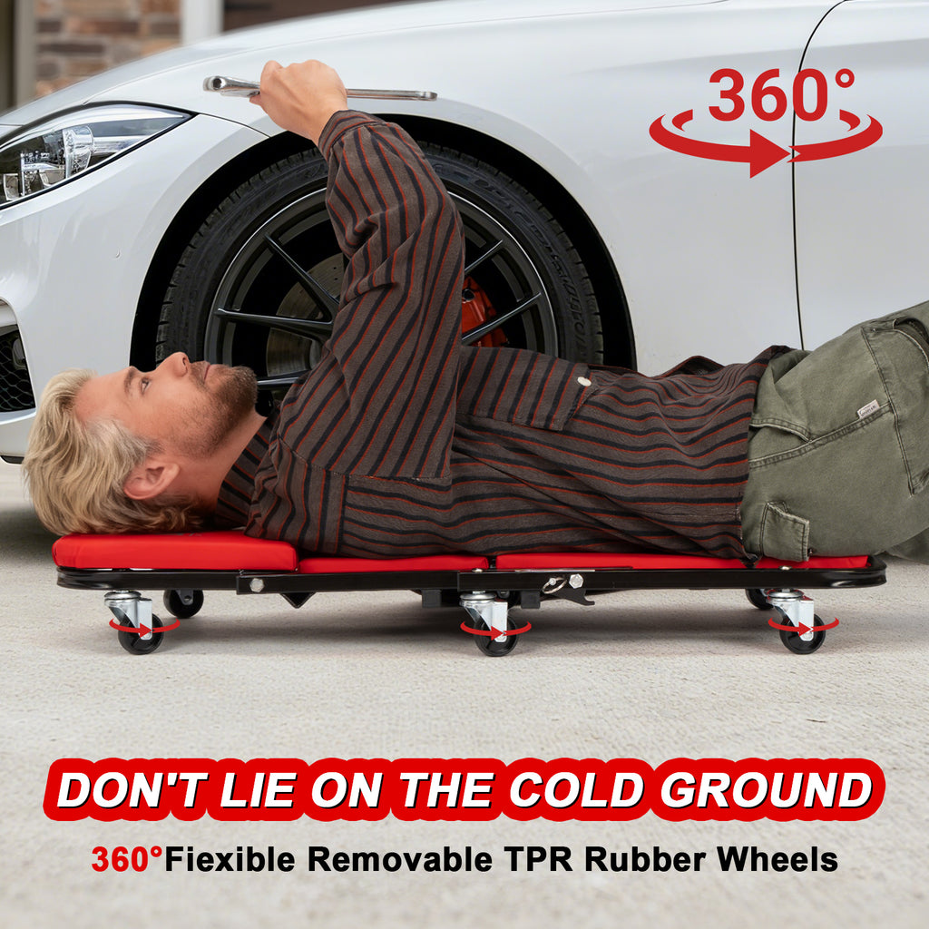 40 inch Foldable Creeper Seat, 2 in 1 Rolling Folding Car Creeper/Stool, 6 Pcs 2" Casters, 330 Lbs Weight Capacity,Wheels for Garage,Shop,Auto Repair,Lay Down or Sit(Red)