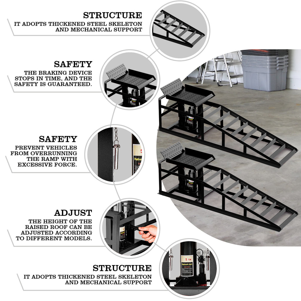 Lafati 2PCS 5T 10000lbs Hydraulic Car Ramps - Heavy Duty Steel Construction for Home Garage & Professional Use