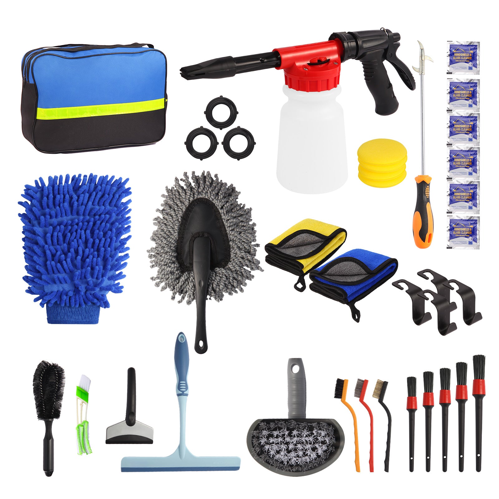 37Pcs Car Wash Detailing Kit Cleaning Kits with Foam Gun Sprayer Brush Large Wash Mitt Towels Complete Interior Exterior Car Washing Supply S