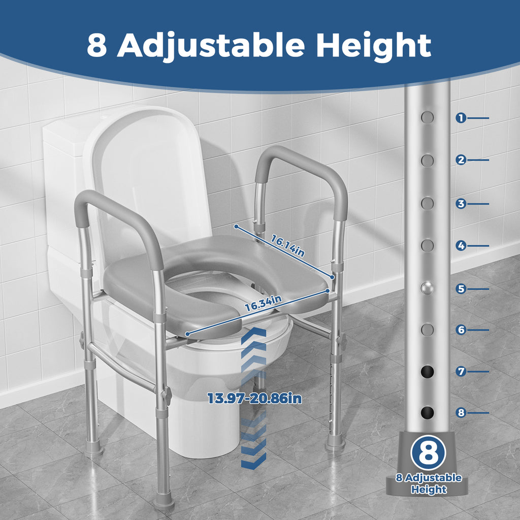 Toilet Seat Risers for Seniors, Width and Height Adjustable Raised Toilet Seat with Handles, Fit Elderly, Pregnant, Handicap Toilet Seat for Any Toilet Riser Heavy Duty up to 330lbs