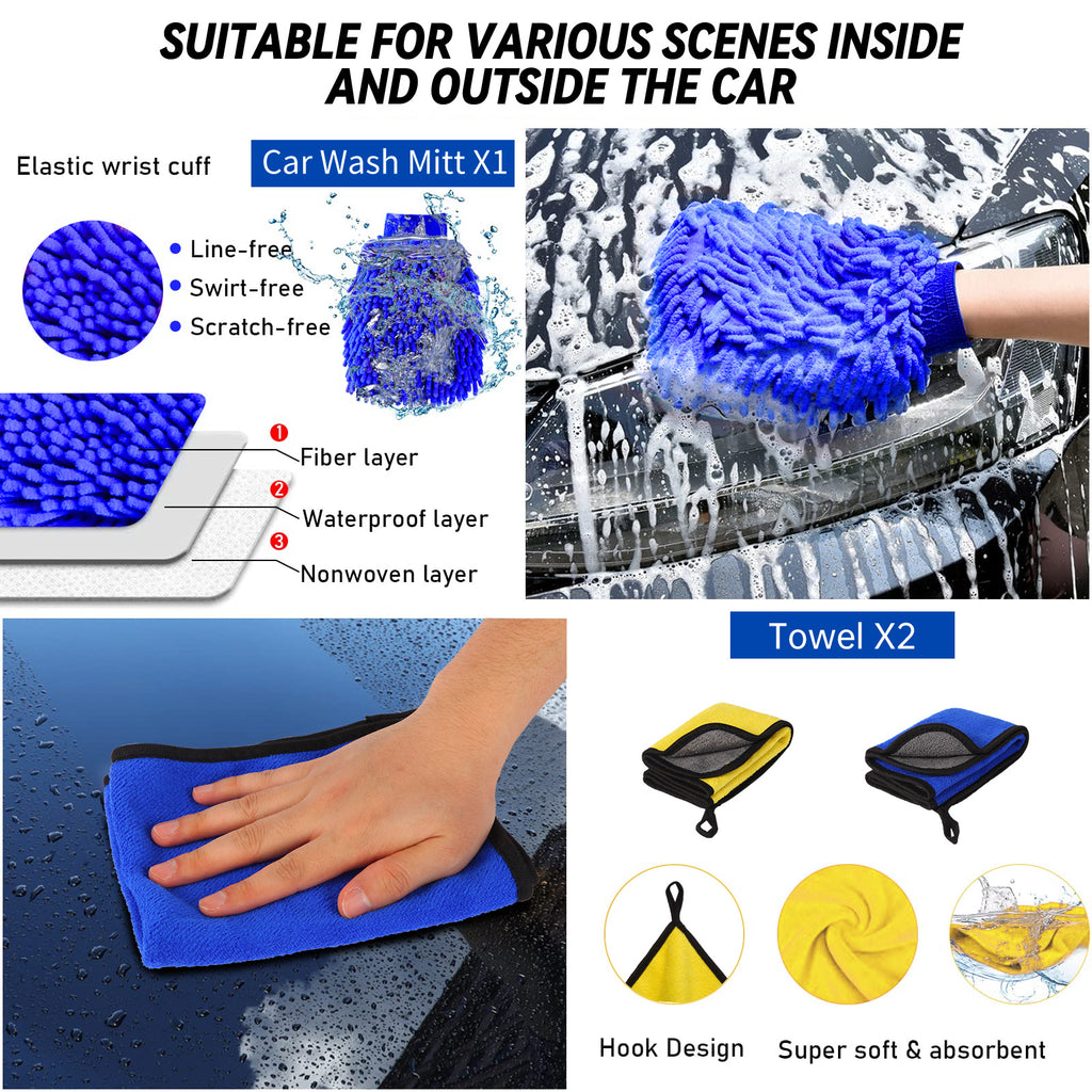 37Pcs Car Wash Detailing Kit Cleaning Kits with Foam Gun Sprayer Brush Large Wash Mitt Towels Complete Interior Exterior Car Washing Supply S