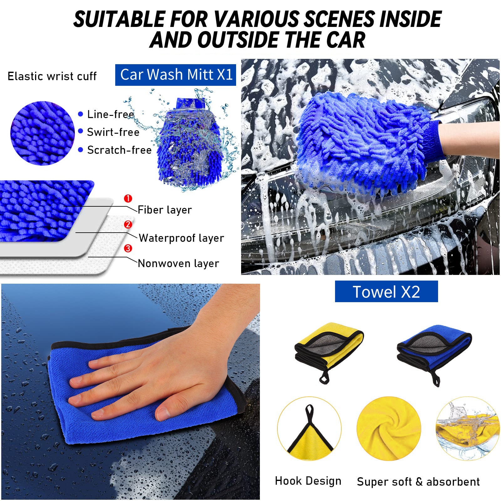 37Pcs Car Wash Detailing Kit Cleaning Kits with Foam Gun Sprayer Brush Large Wash Mitt Towels Complete Interior Exterior Car Washing Supply S