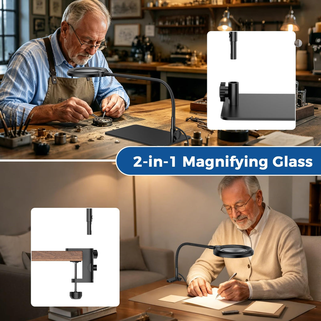 2 installation options for Nazano magnifying lamp: stable desktop base or desk clamp mount, suitable for workbench, study desk, sewing table