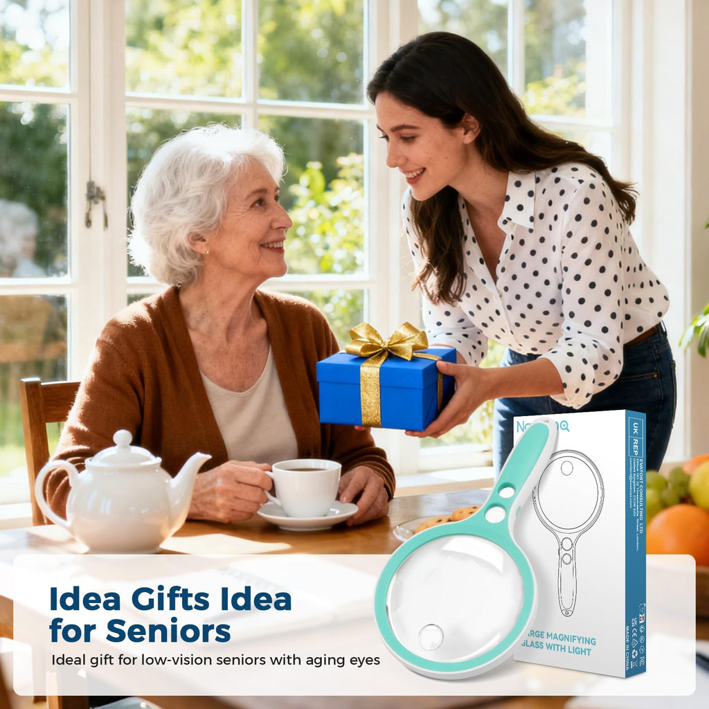 Nazano Handheld Magnifying Glass with Light, thoughtful holiday gift choice for seniors, aging eyes reading aid for family elders