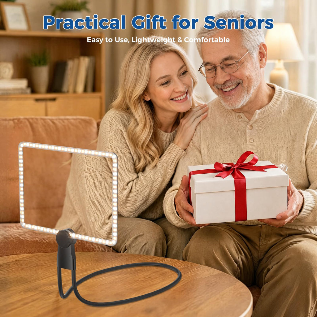 Practical holiday gift for seniors, lightweight hands-free LED neck magnifying glass, easy operation ideal present for parents and hobby lovers