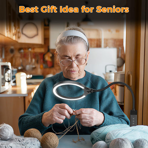 Nazano Flexible LED Magnifying Lamp, Perfect gift for seniors, hands free lighted magnifier for knitting, sewing, embroidery and close work reading