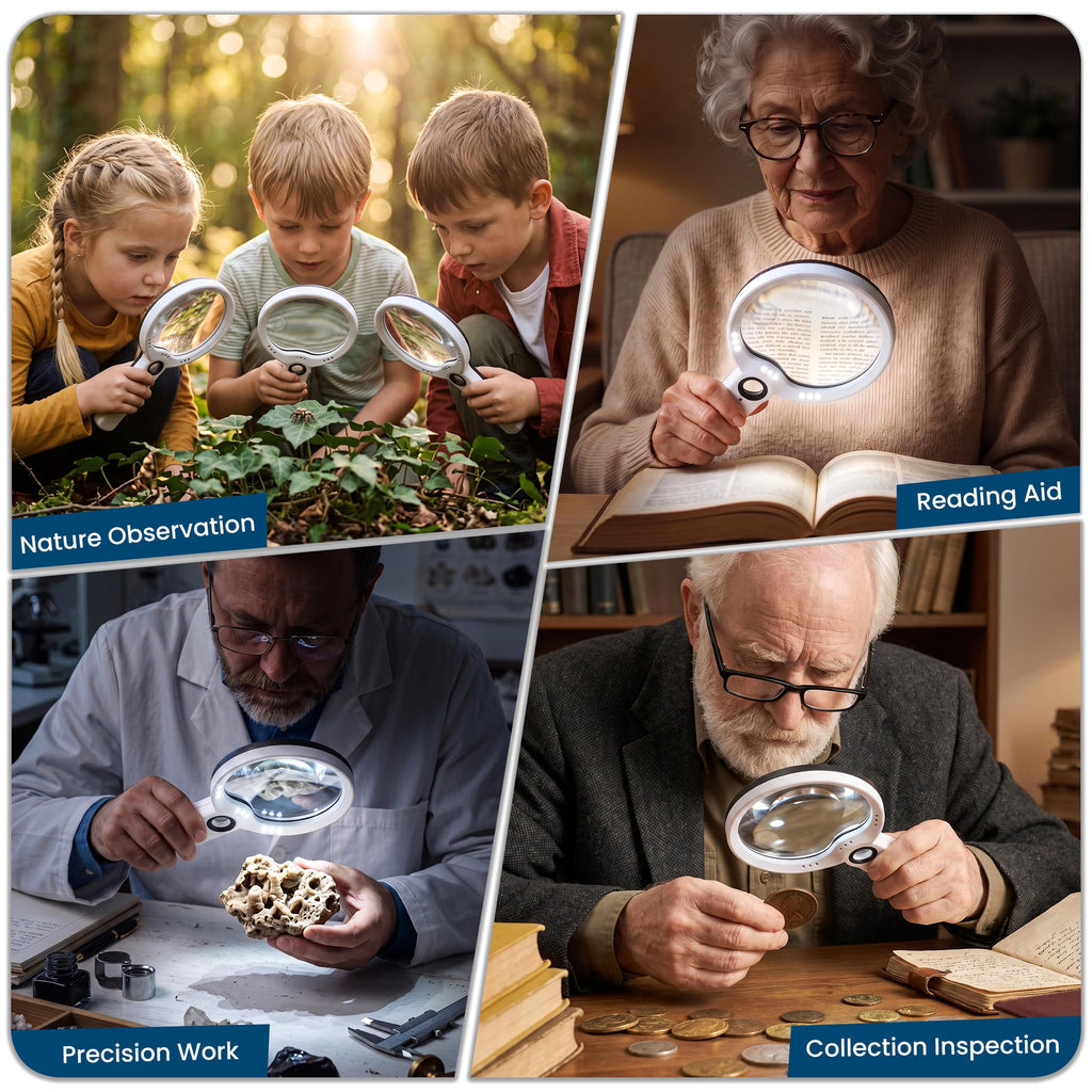 Thoughtful practical holiday gift for parents and hobbyists, large lighted handheld magnifying glass