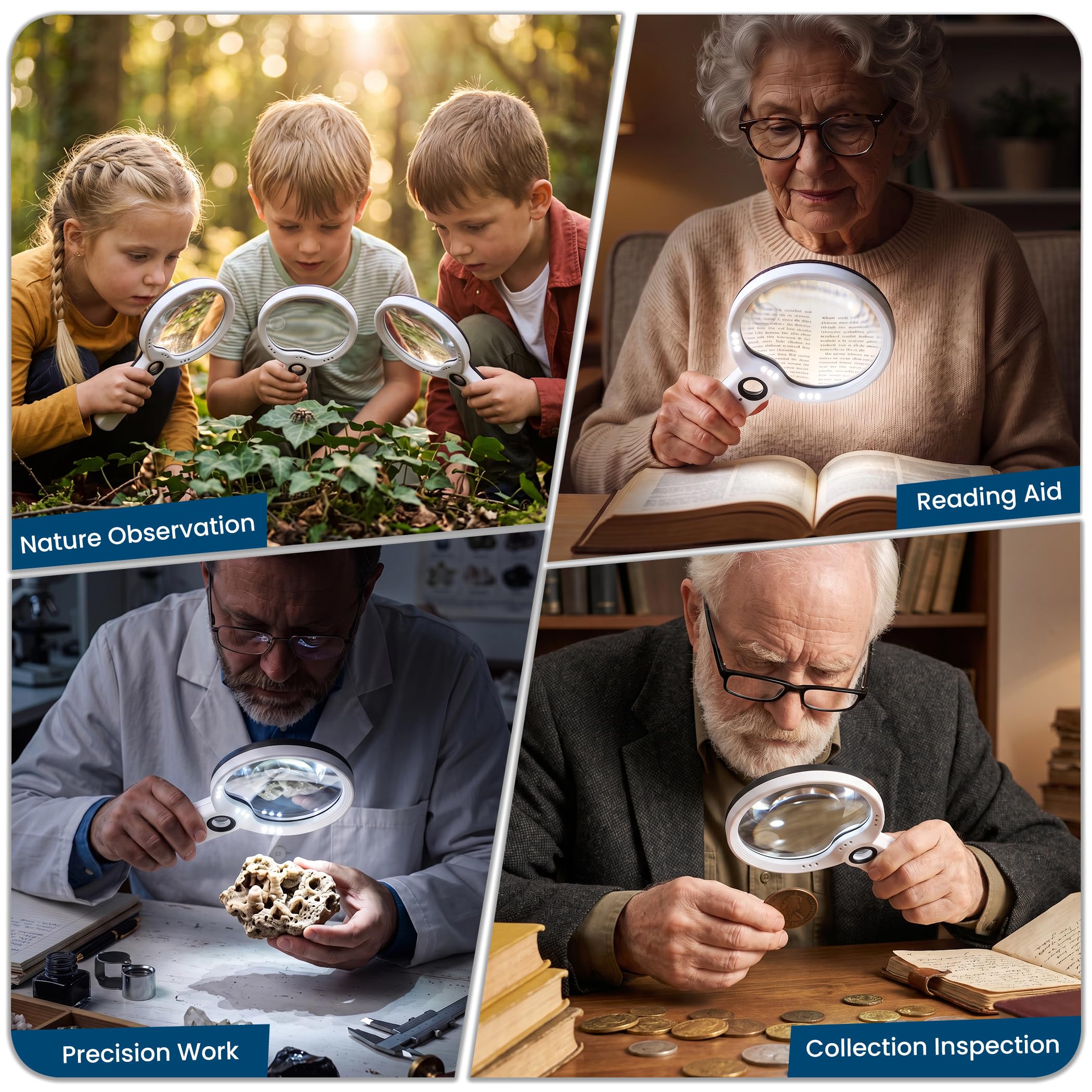Thoughtful practical holiday gift for parents and hobbyists, large lighted handheld magnifying glass