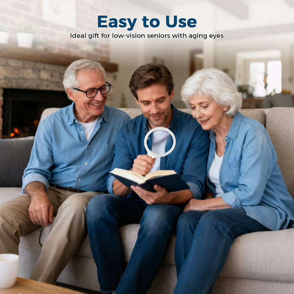 Nazano lighted handheld magnifying glass, easy to operate, perfect vision aid gift for aging eyes and low vision seniors for newspaper and book reading
