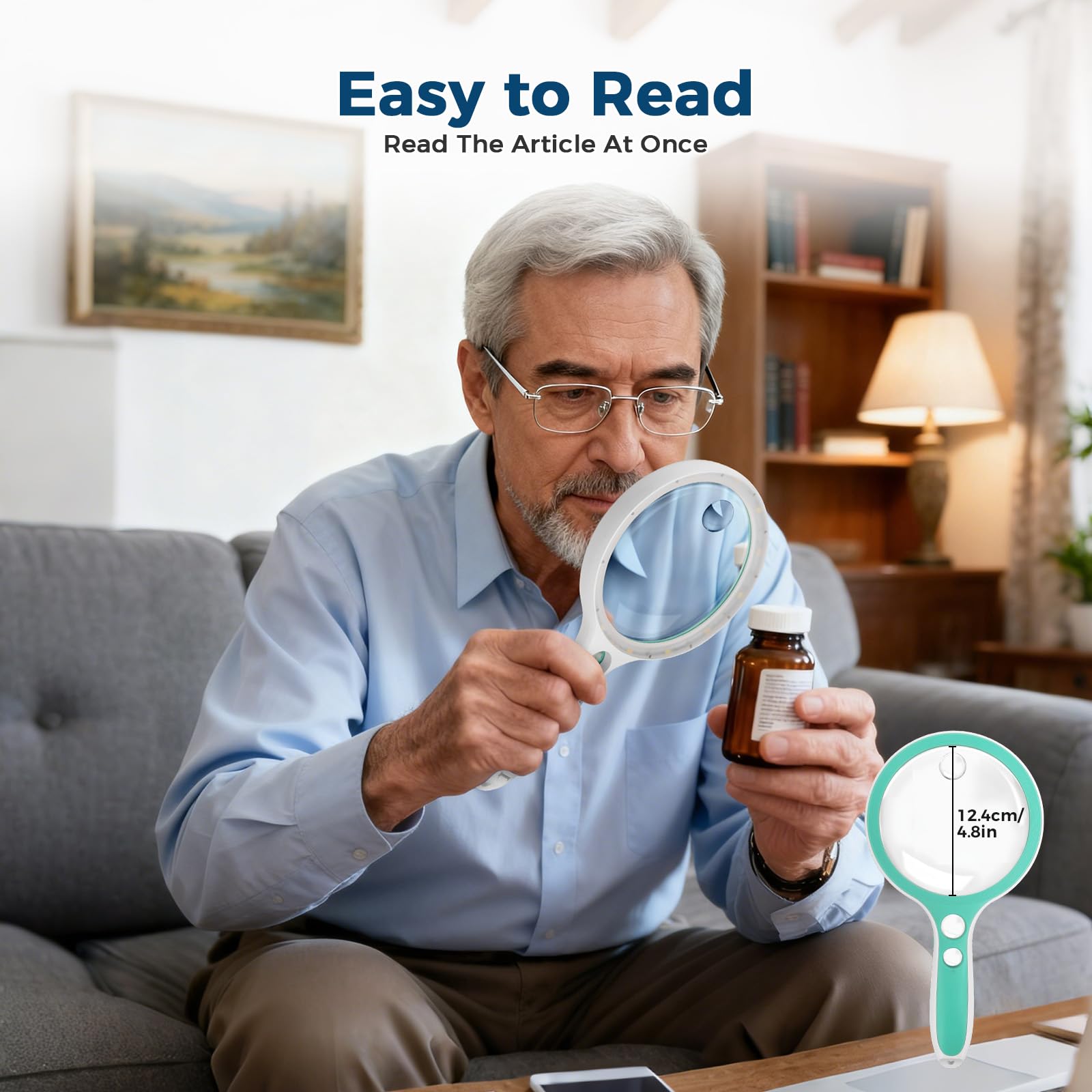 Nazano large lens lighted magnifying glass, helps seniors read small print on medicine labels, books, documents conveniently at home