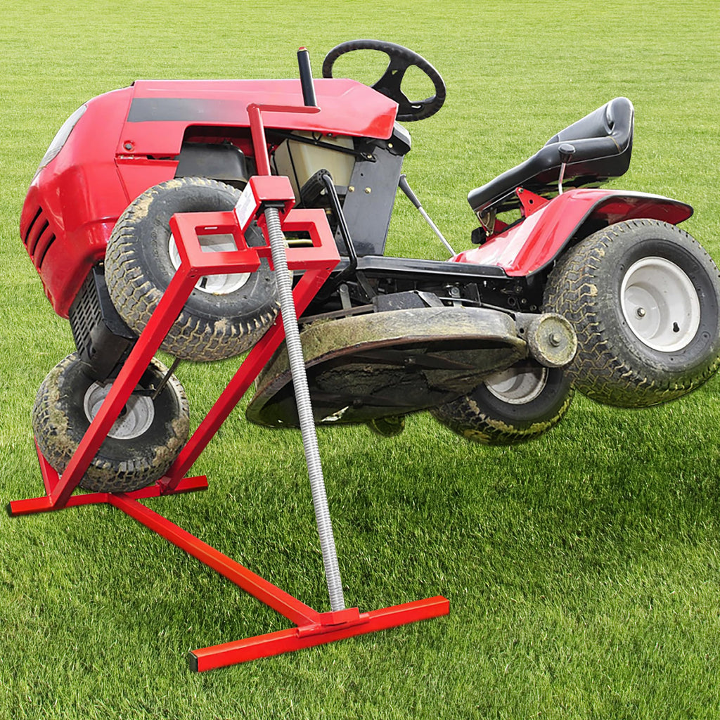 Easy Lawn Mower Lift for Riding Tractors, 800 lbs Capacity Lawn Tractor Lifter, 45° Adjustable Tilt, Universal Ride-on Mower Cleaner Aid, Red
