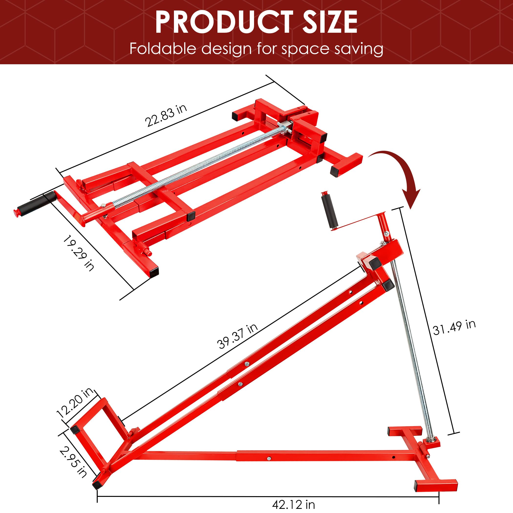 Easy Lawn Mower Lift for Riding Tractors, 800 lbs Capacity Lawn Tractor Lifter, 45° Adjustable Tilt, Universal Ride-on Mower Cleaner Aid, Red