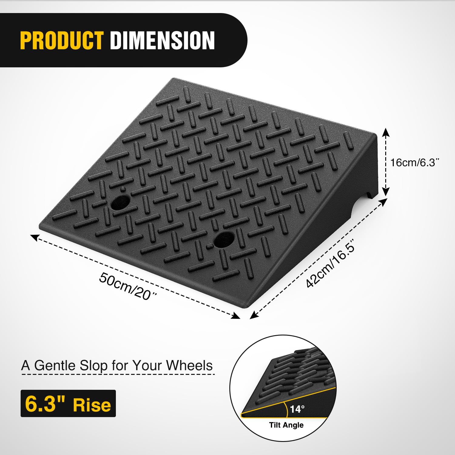 Rubber Car Curb Ramp, 6" Rise Height , Heavy-Duty 7000lbs Capacity Threshold Ramps, Car Ramps with Stable Grid Structure for Cars, Wheelchairs, Bikes, Motorcycles, 2 Pack - Image 7