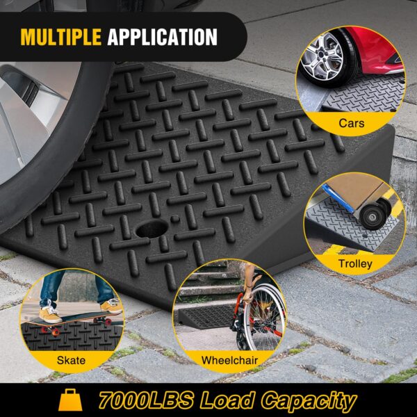 Rubber Car Curb Ramp, 6" Rise Height , Heavy-Duty 7000lbs Capacity Threshold Ramps, Car Ramps with Stable Grid Structure for Cars, Wheelchairs, Bikes, Motorcycles, 2 Pack - Image 4