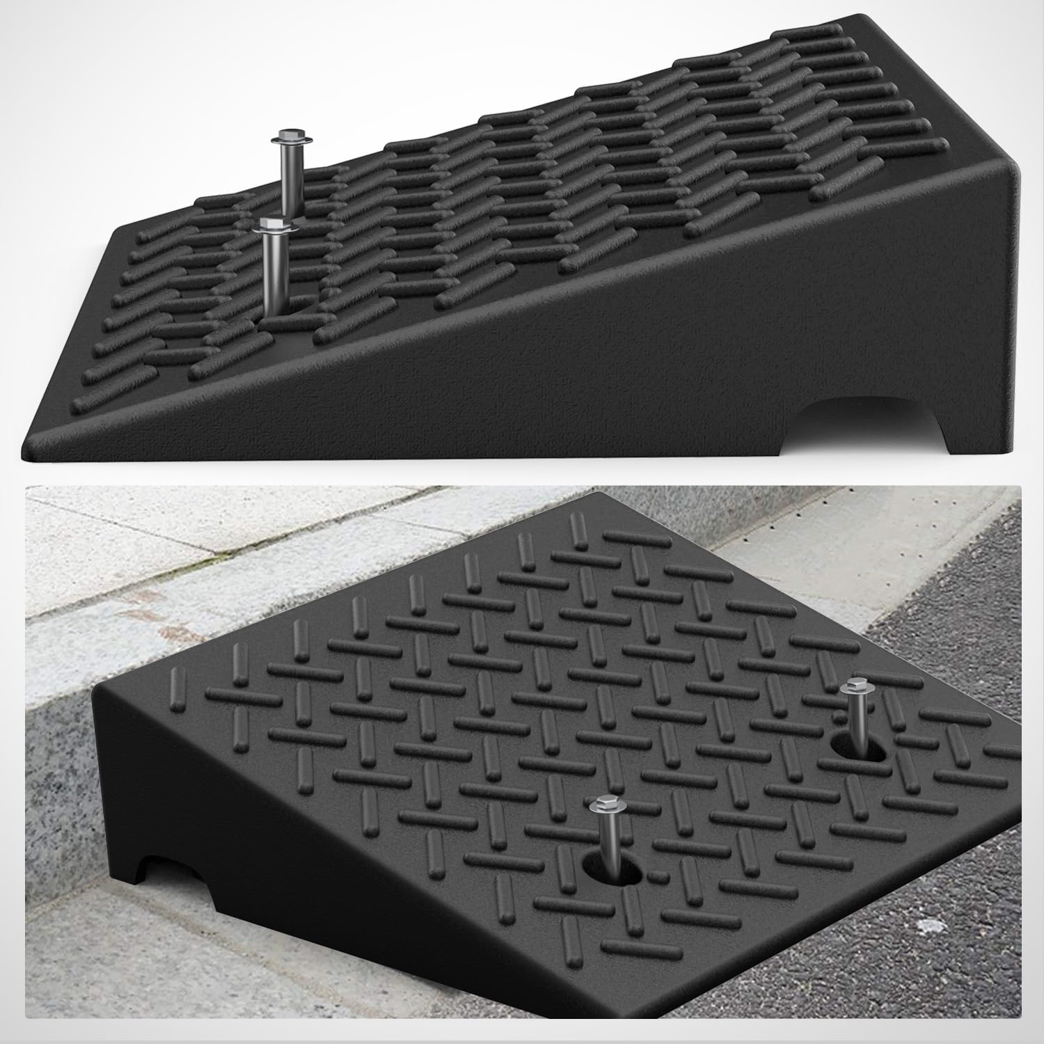 Rubber Car Curb Ramp, 6" Rise Height , Heavy-Duty 7000lbs Capacity Threshold Ramps, Car Ramps with Stable Grid Structure for Cars, Wheelchairs, Bikes, Motorcycles, 2 Pack - Image 2