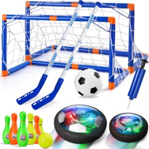 Roll over image to zoom in 4-in-1 Hover Soccer Ball Set, Rechargable Air Floating Soccer Toy with LED Lights, Indoor & Outdoor Kids Sports Toys, Christmas Birthday Gifts for Boys Girls Aged 3 4 5 6 7 8-12
