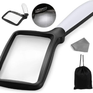 Rectangular Magnifying Glass with Light Magnifier Large Foldable Handheld 5 LED, 2 Dimming Modes, 3X Reading for Seniors Low Vision Books Pages Magazines Newspapers Maps Jewelry, Black01 Nazano