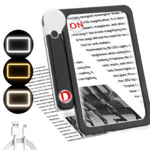 Magnifying Glass Rectangu with Light,Large Viewing Area - Shatterproof,Foldable Handheld ,40 LED 3 Dimming Modes, 5X Reading for Seniors Low Vision Magazines, Black Nazano